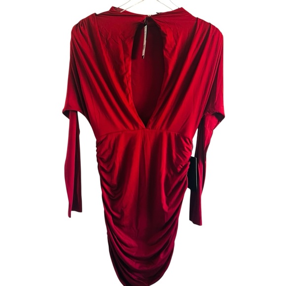 Bebe Long Sleeve Rio Red Ruched Dress - Picture 4 of 6